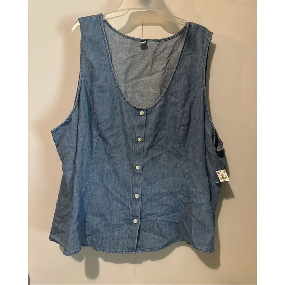 Old Navy Woman Blue Jean Shirt Top 3x Sleeveless Chest 55